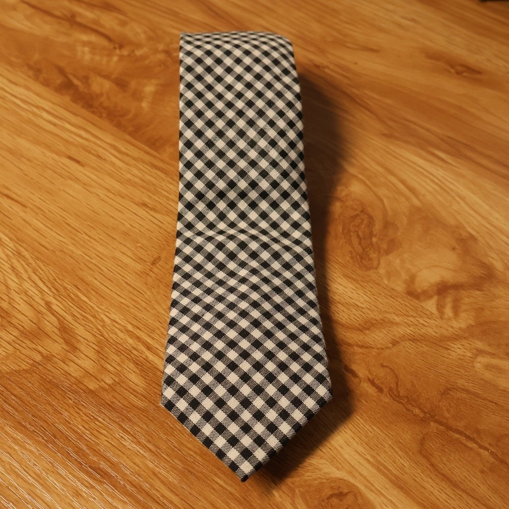 Sprezza Gingham Check Necktie Tie Mens OS Black Cream Career Wedding Preppy